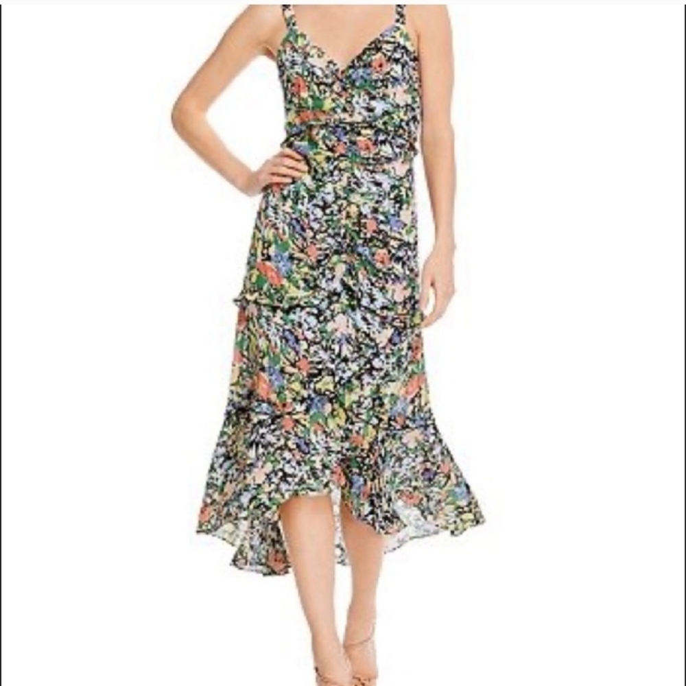 Parker Floral Sleeveless Side Zip Fully Lined Midi Dress - Large